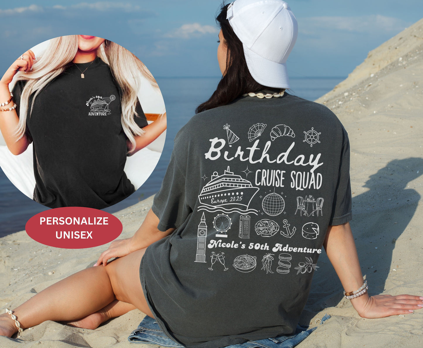 European Cruise Birthday Shirts for Men Women - Add Any AGE- 30th 40th 50th Cruise shirt