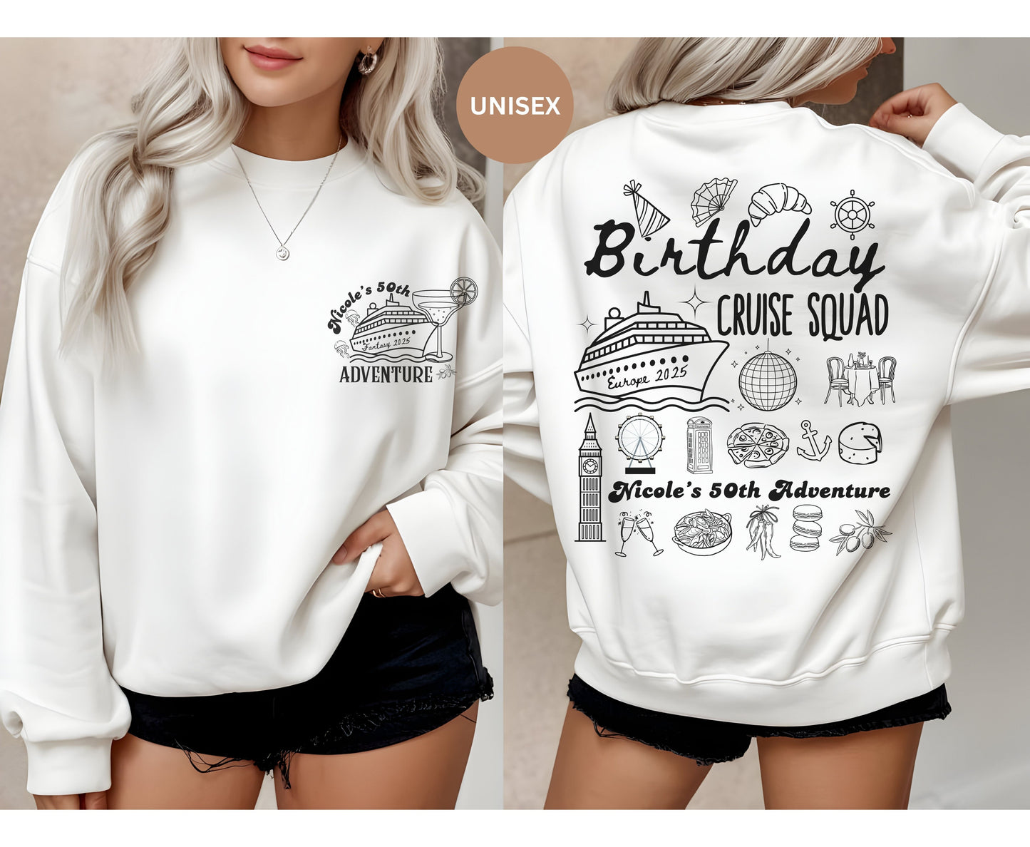 European Cruise Birthday Shirts for Men Women - Add Any AGE- 30th 40th 50th Cruise shirt