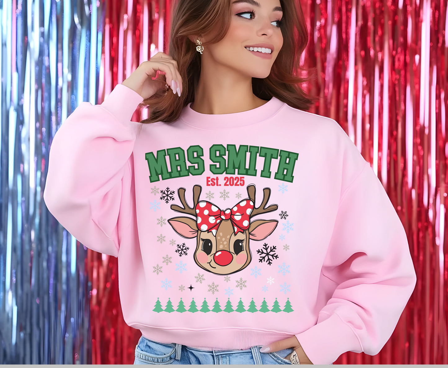 Personalized Christmas Reindeer  Family T-Shirts Sweatshirt - Trendy Christmas Disney Shirt - Up to 5XL - for Mom Dad Baby