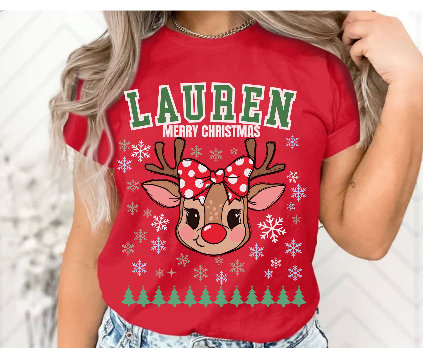 Personalized Christmas Reindeer  Family T-Shirts Sweatshirt - Trendy Christmas Disney Shirt - Up to 5XL - for Mom Dad Baby