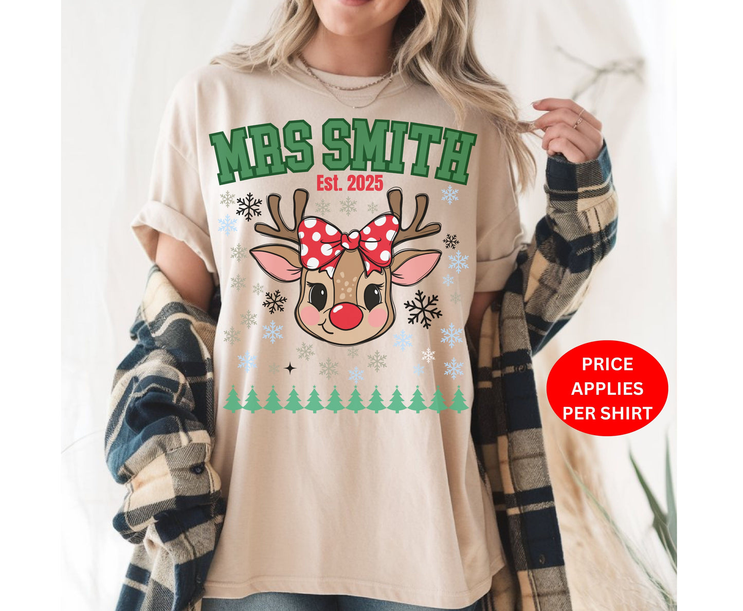 Personalized Christmas Reindeer  Family T-Shirts Sweatshirt - Trendy Christmas Disney Shirt - Up to 5XL - for Mom Dad Baby