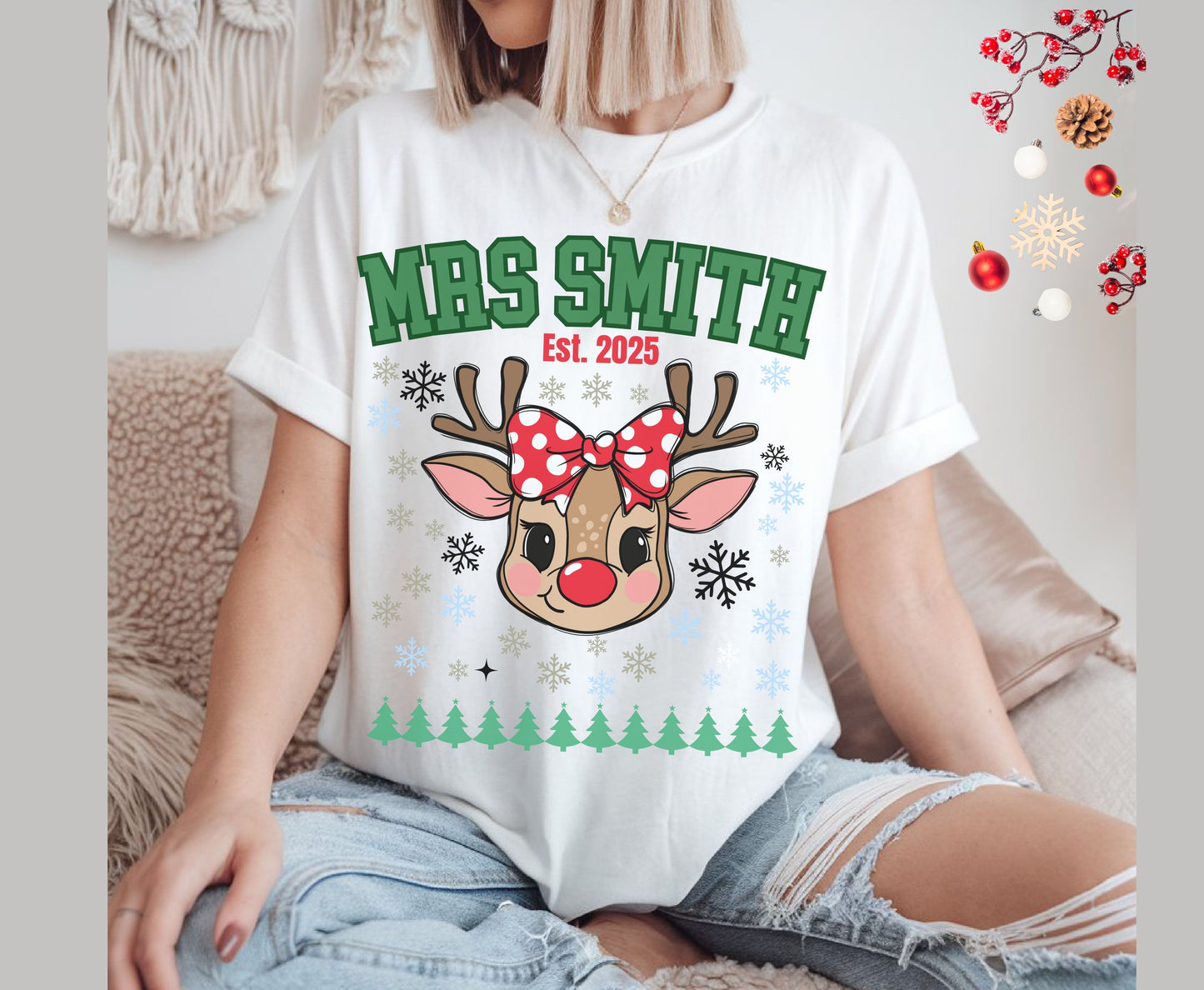 Personalized Christmas Reindeer  Family T-Shirts Sweatshirt - Trendy Christmas Disney Shirt - Up to 5XL - for Mom Dad Baby