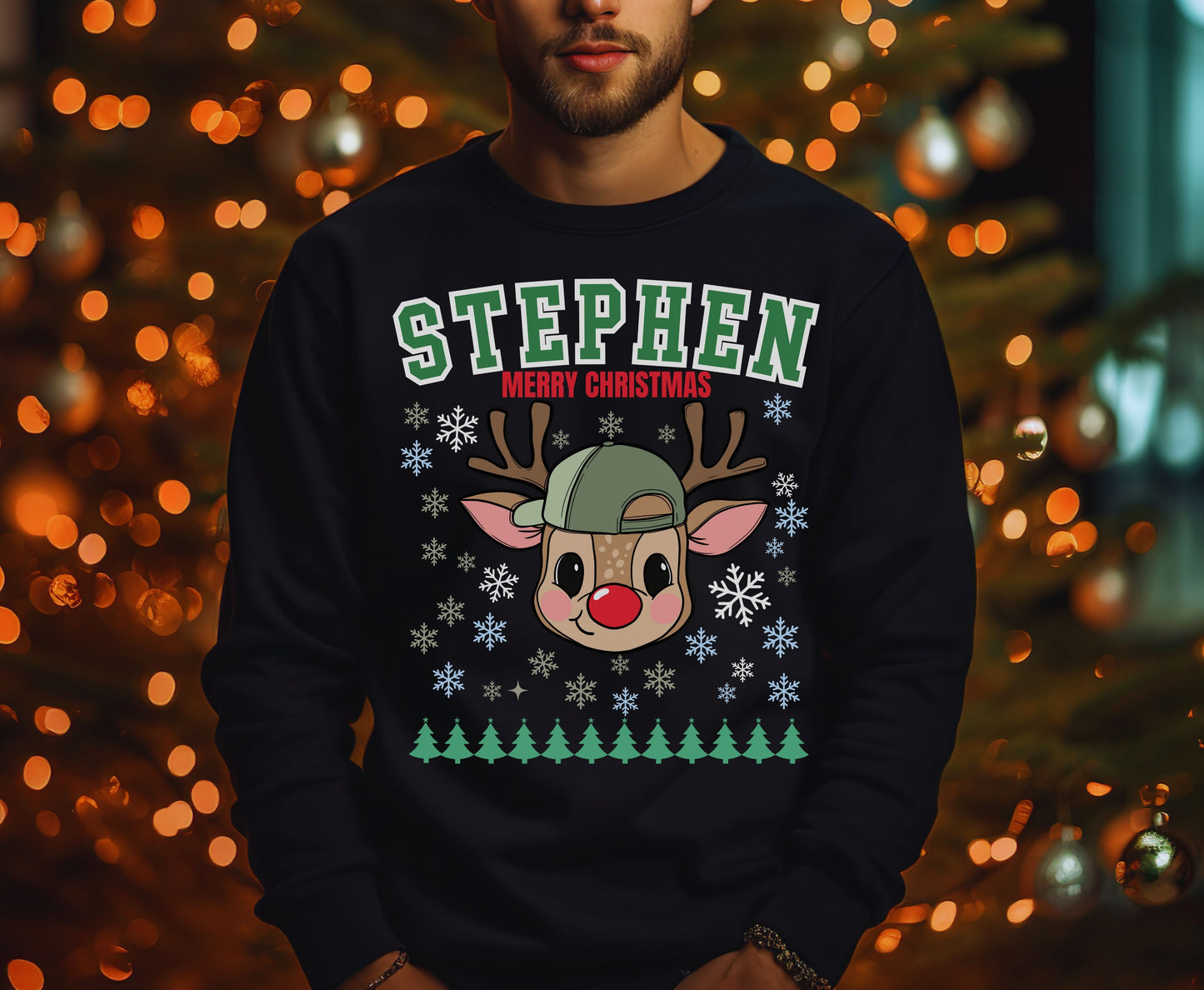 Personalized Christmas Reindeer  Family T-Shirts Sweatshirt - Trendy Christmas Disney Shirt - Up to 5XL - for Mom Dad Baby