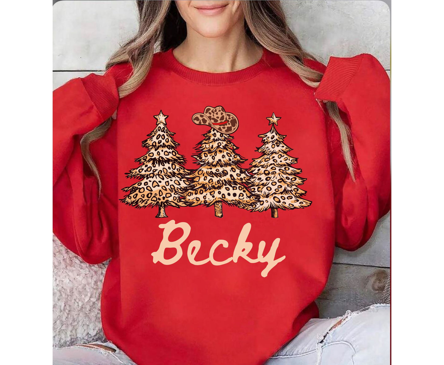 Custom Leopard Skin Christmas Tops - Western Cowboy Family Christmas Tee Sweatshirt