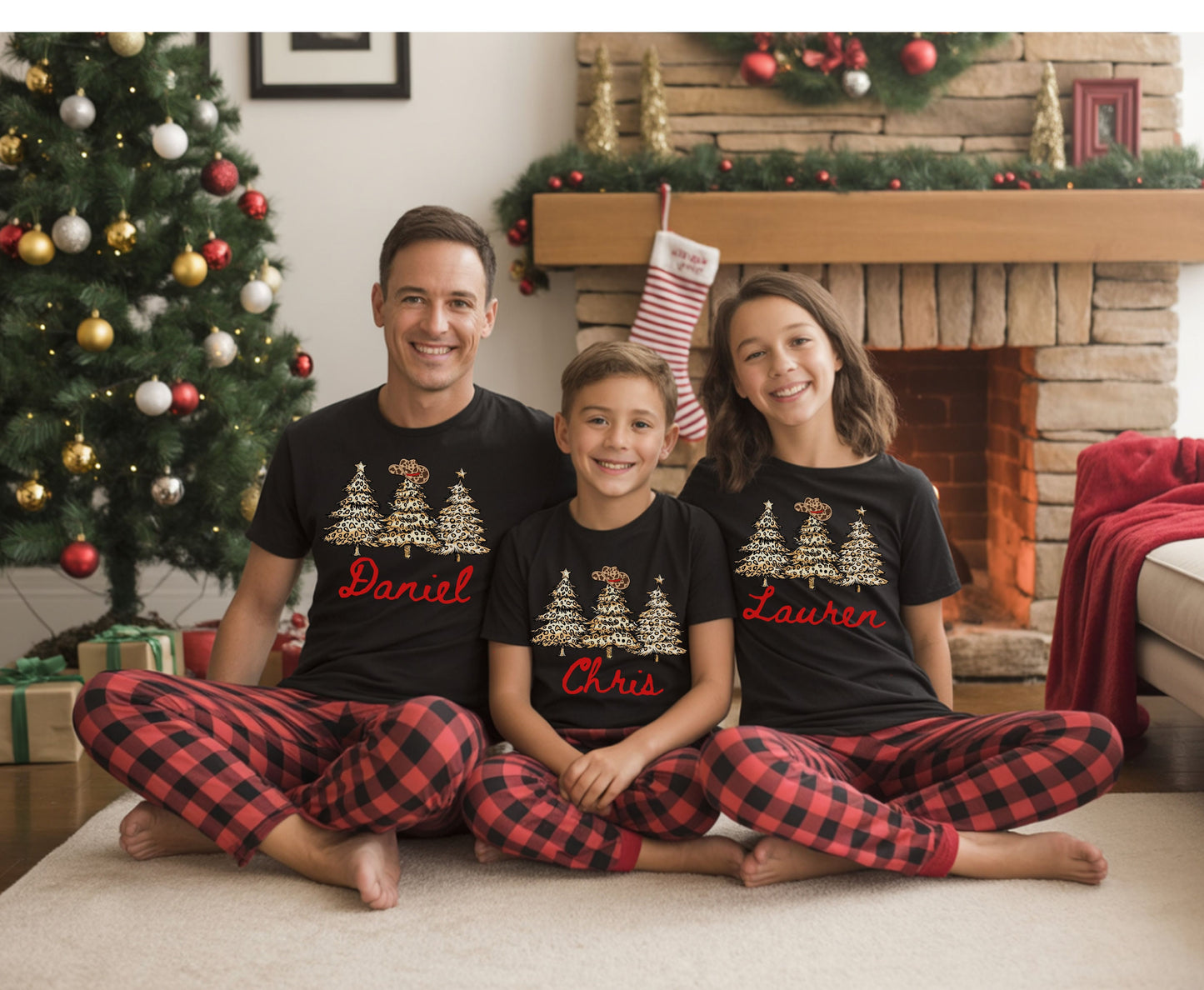 Custom Leopard Skin Christmas Tops - Western Cowboy Family Christmas Tee Sweatshirt