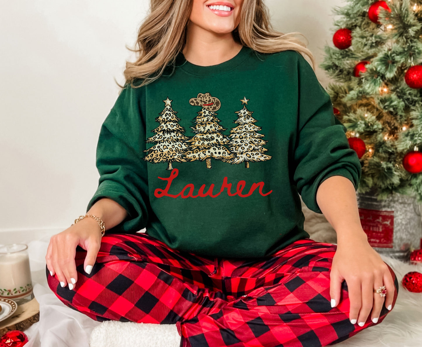 Custom Leopard Skin Christmas Tops - Western Cowboy Family Christmas Tee Sweatshirt
