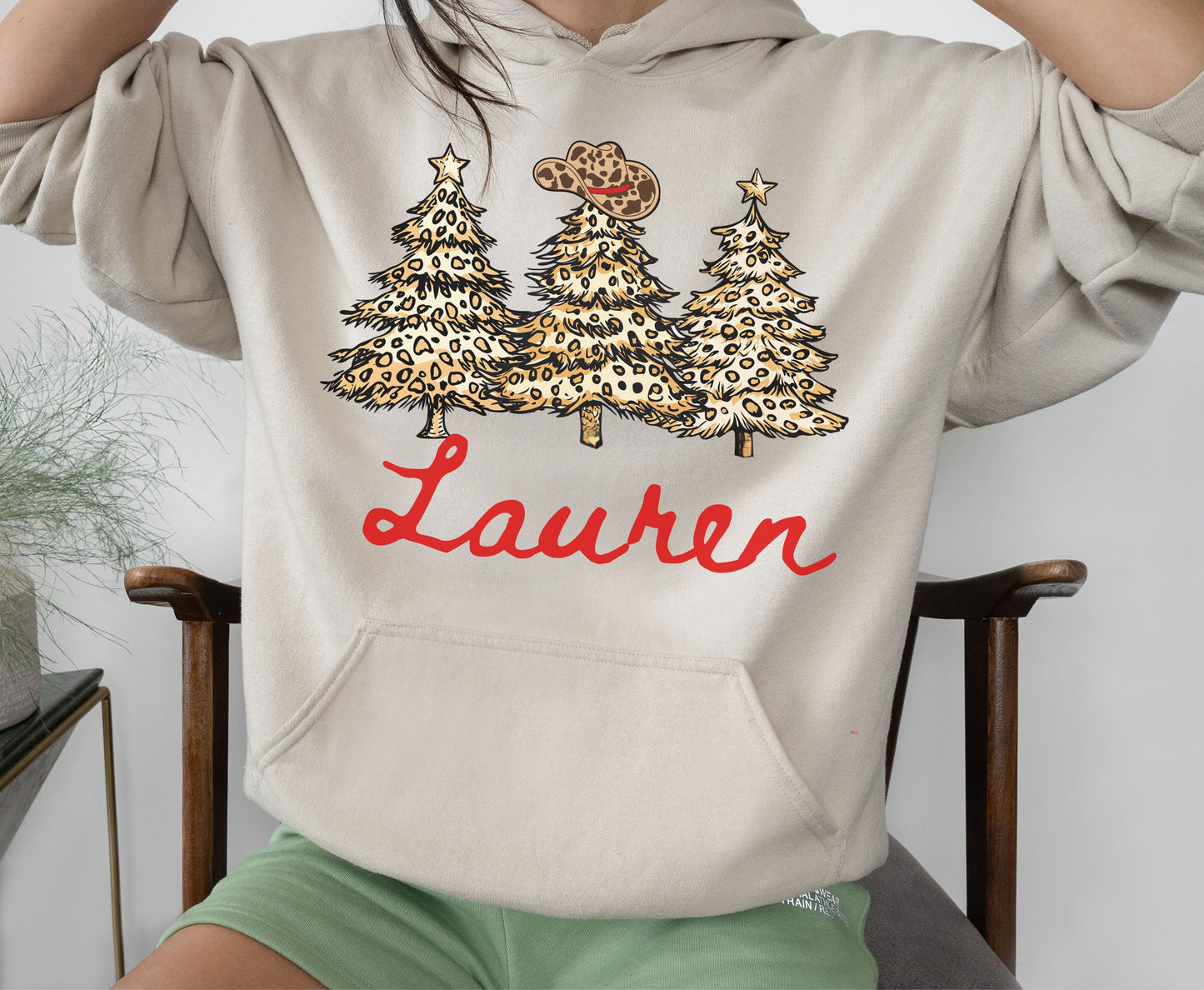 Custom Leopard Skin Christmas Tops - Western Cowboy Family Christmas Tee Sweatshirt