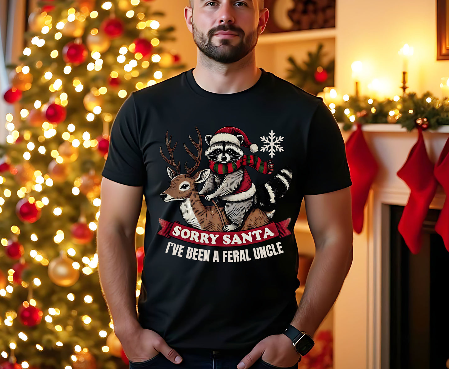 Feral Uncle Christmas Tee Sweatshirt - Raccoon themed Funny Uncle shirt