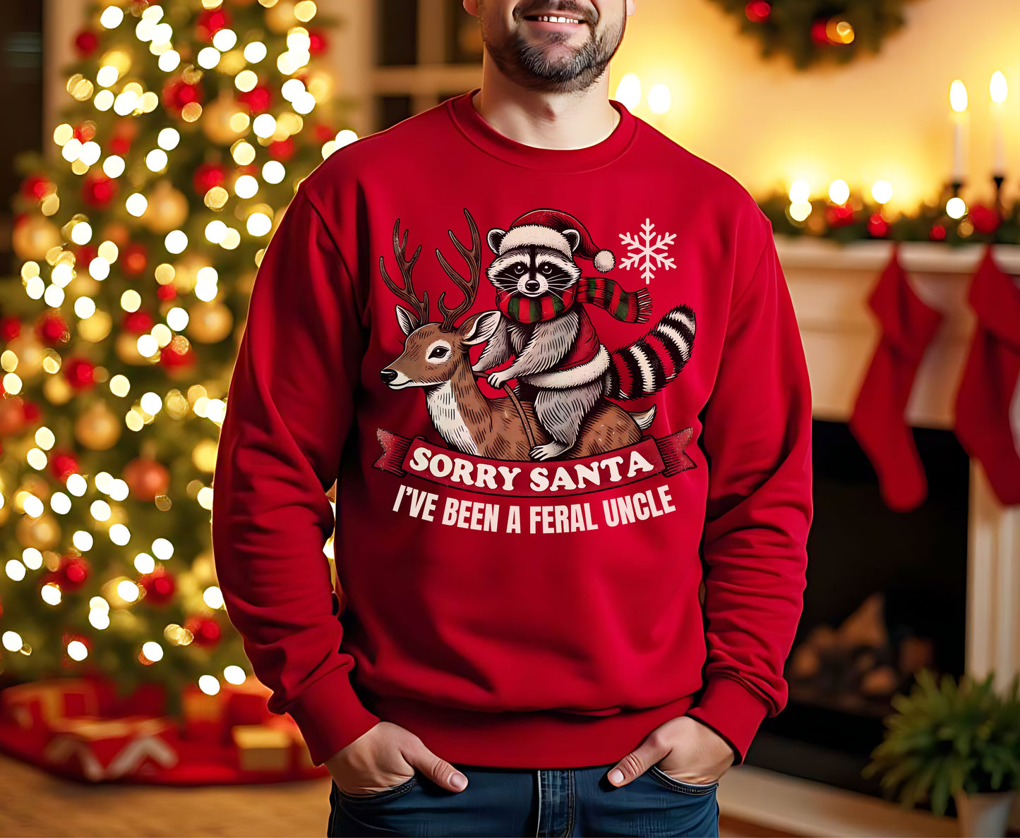 Feral Uncle Christmas Tee Sweatshirt - Raccoon themed Funny Uncle shirt