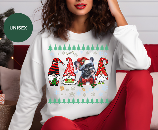 Festive French Bulldog Christmas T Shirt Cute Holiday Dog Lover Tee Sweatshirt Hoodie Xmas Gift for Dog Owner Frenchie Bulldog Owner Top