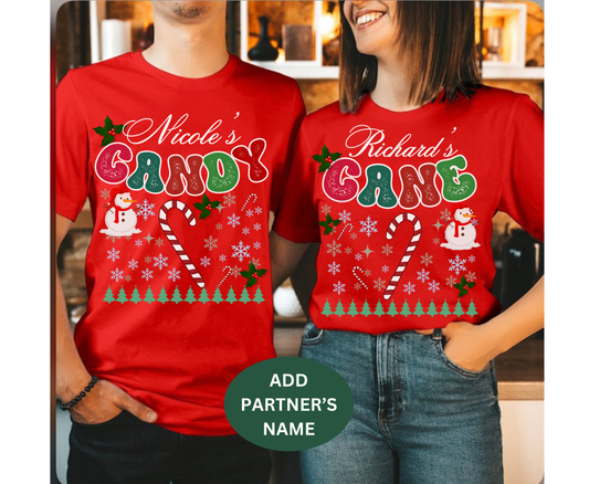Funny Couple Christmas Shirt | Candy Cane Custom Matching Tee His & Hers Retro Holiday Jumper