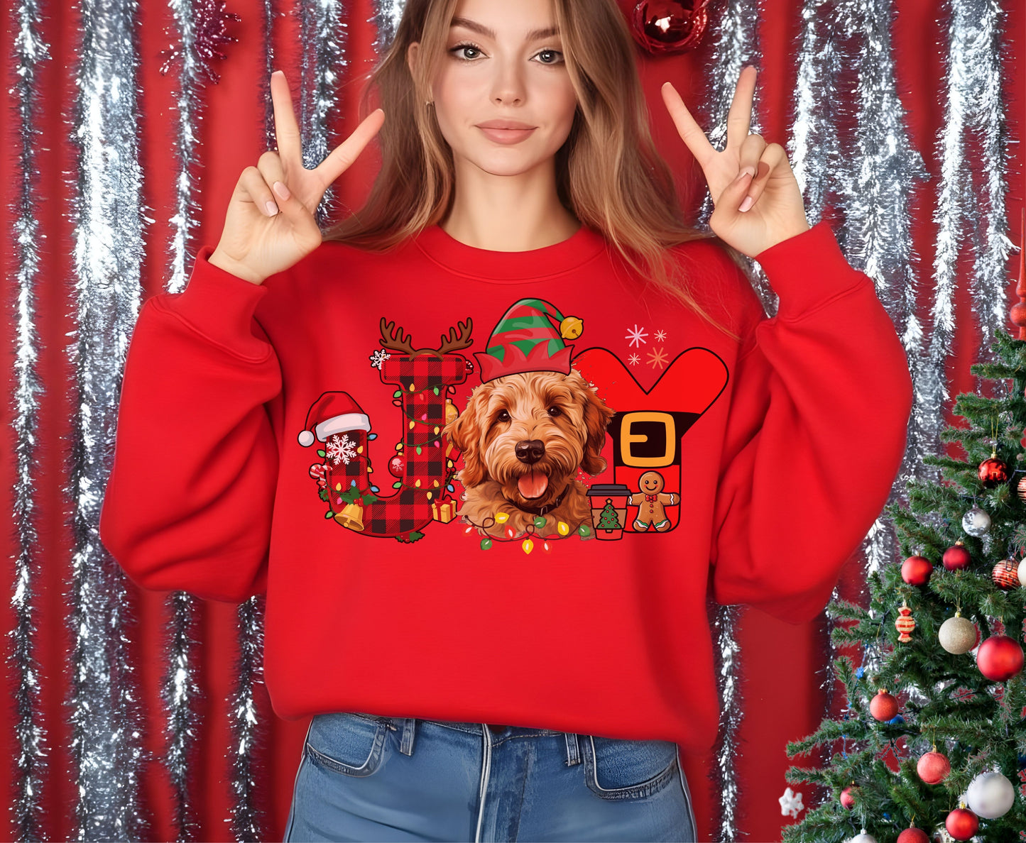 Golden Doodle Dog Breed Christmas Tee Jumper -  Doodle Dog mom dad Xmas Unisex Shirt