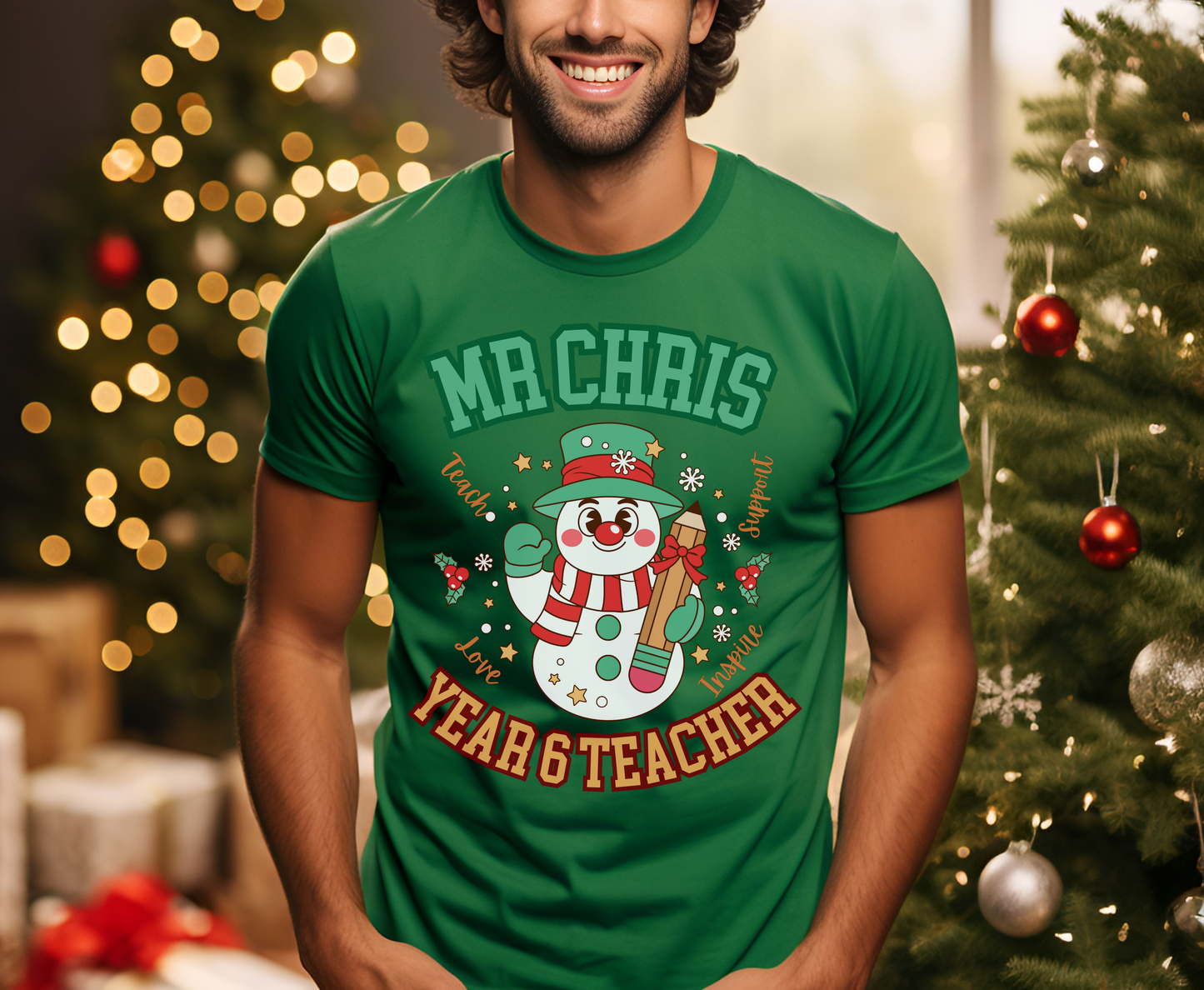 Custom name Teacher Christmas Jumper Personalized Matching Teacher Xmas Shirt for Men Women English Maths School Teacher Christmas Tee Shirt