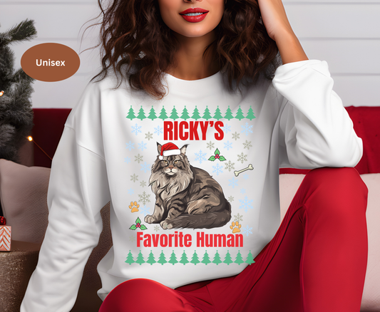 Custom Maine Coon Cat Christmas Jumper | Personalized Name Holiday Tee Gifts for Cat Lovers | Cute Winter Maine Coon Cat Shirt for Men Women