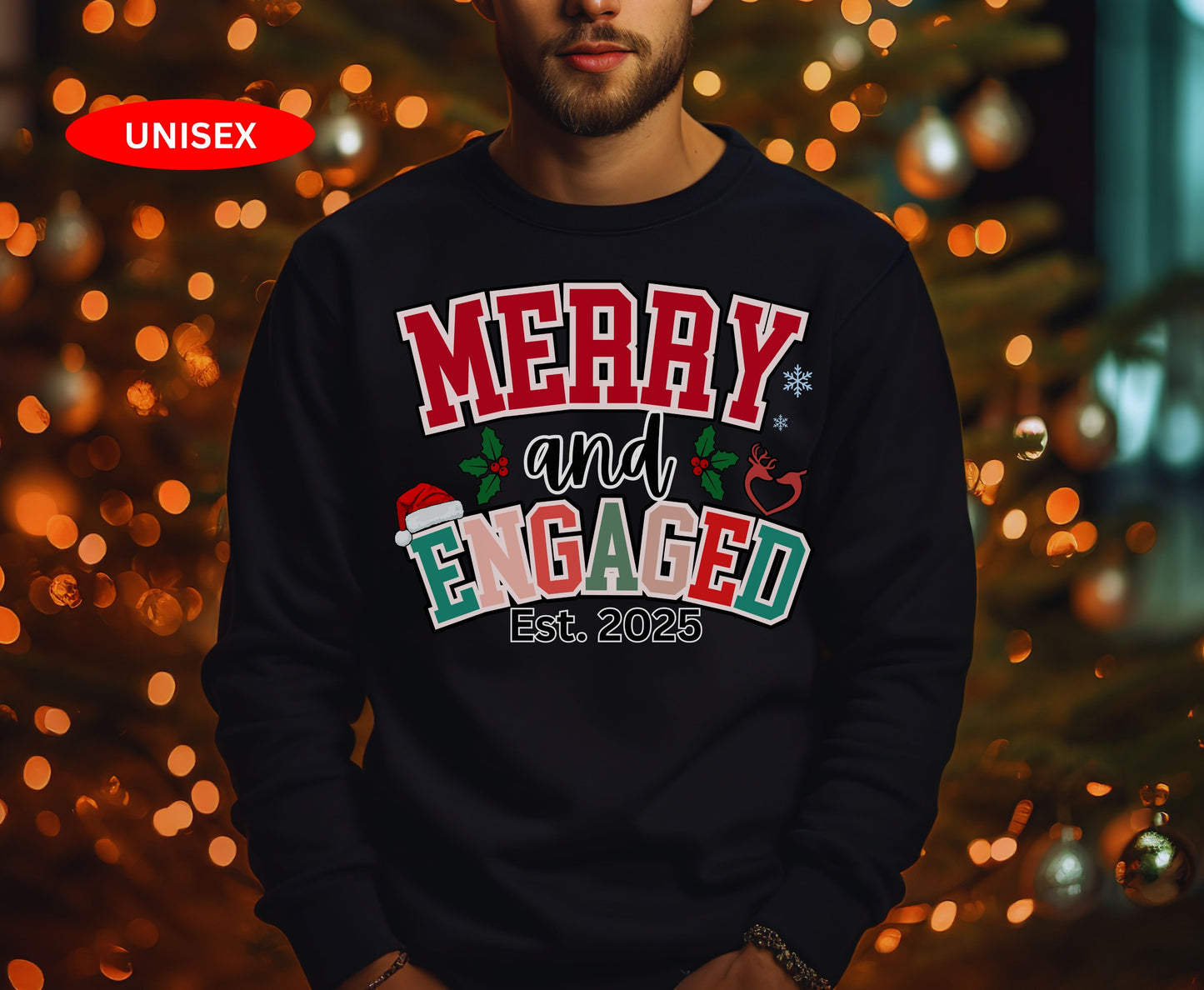 Merry and Married Couple Matching Christmas Shirts - Unisex Tee Sweatshirt for Wife and Husband