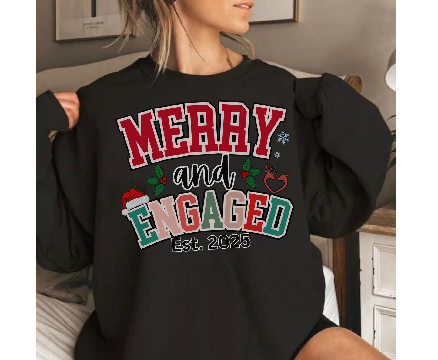 Merry and Married Couple Matching Christmas Shirts - Unisex Tee Sweatshirt for Wife and Husband