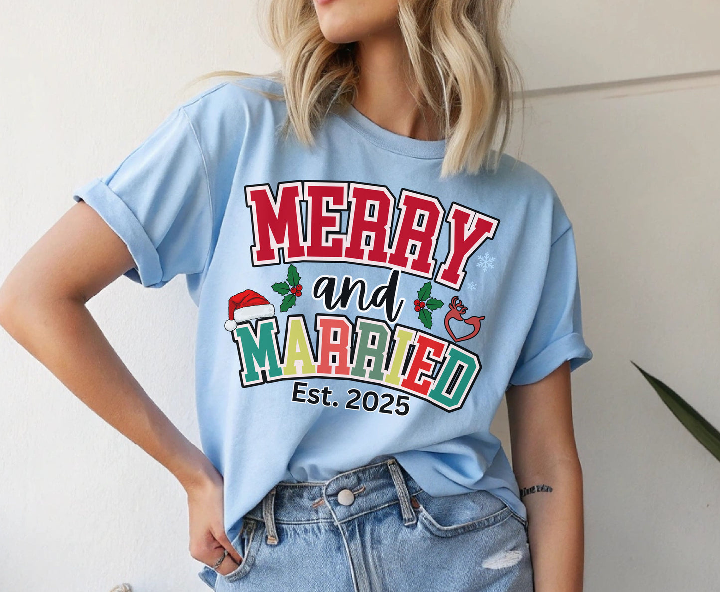 Merry and Married Couple Matching Christmas Shirts - Unisex Tee Sweatshirt for Wife and Husband