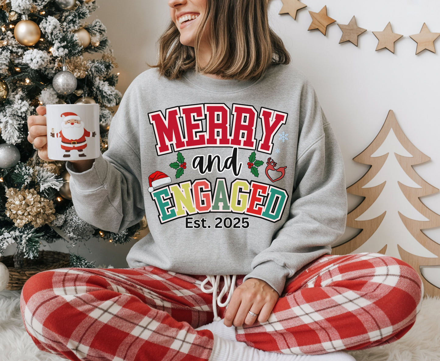 Merry and Engaged Couple Christmas Shirts - Unisex Tee Sweatshirt for Groom Bride To be - Xmas Bachelorette tops