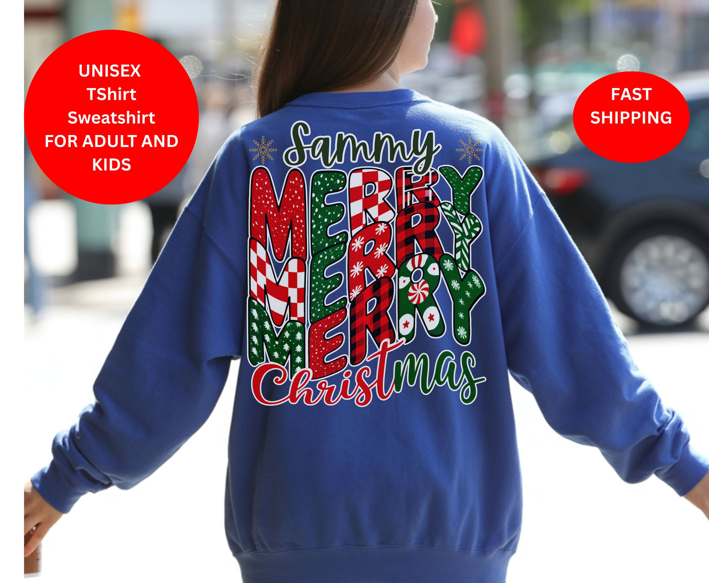 Personalized Merry Christmas Unisex Tee Sweatshirt Options - VSCO Back Print Design - Add Name