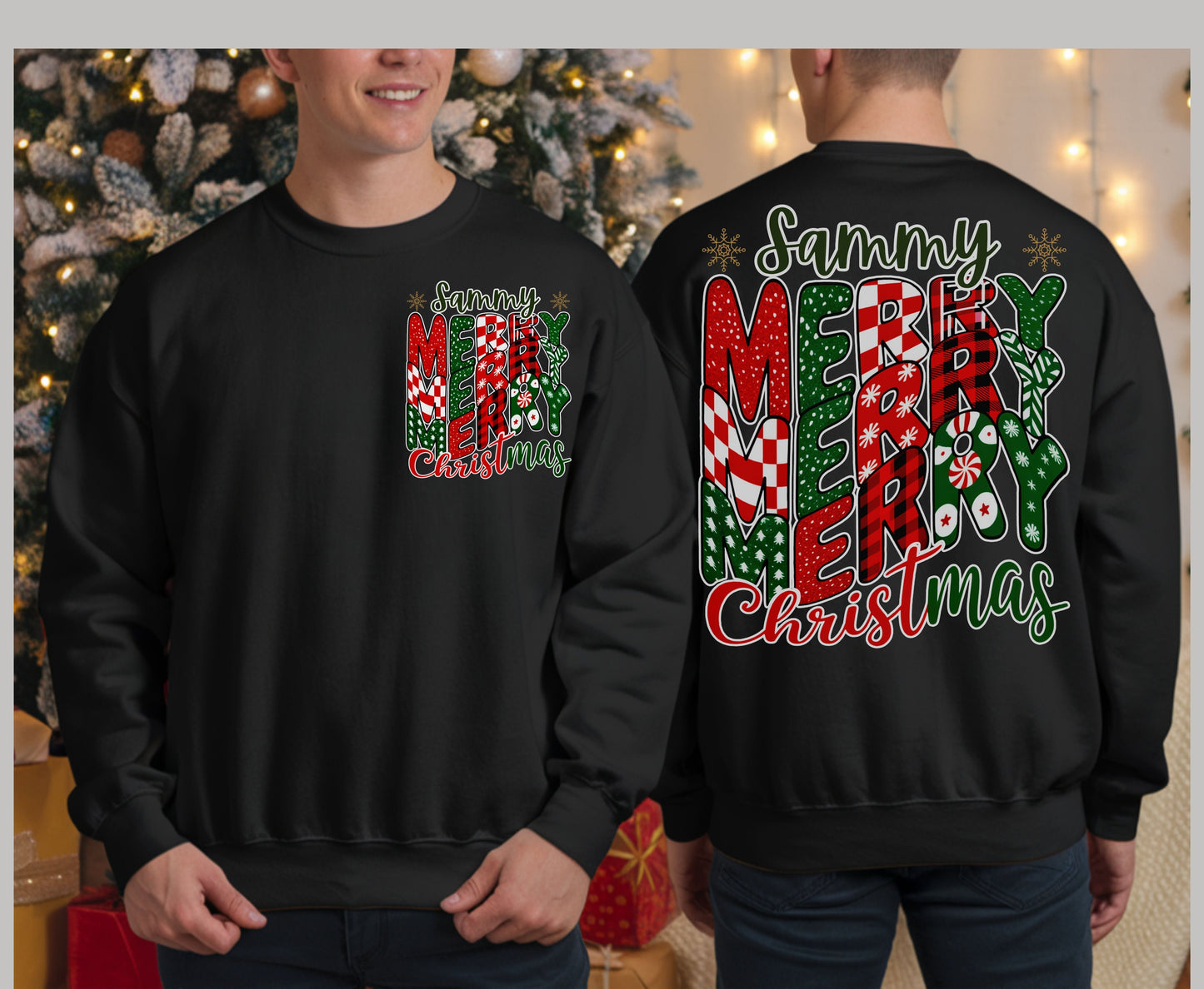 Personalized Merry Christmas Unisex Tee Sweatshirt Options - VSCO Back Print Design - Add Name