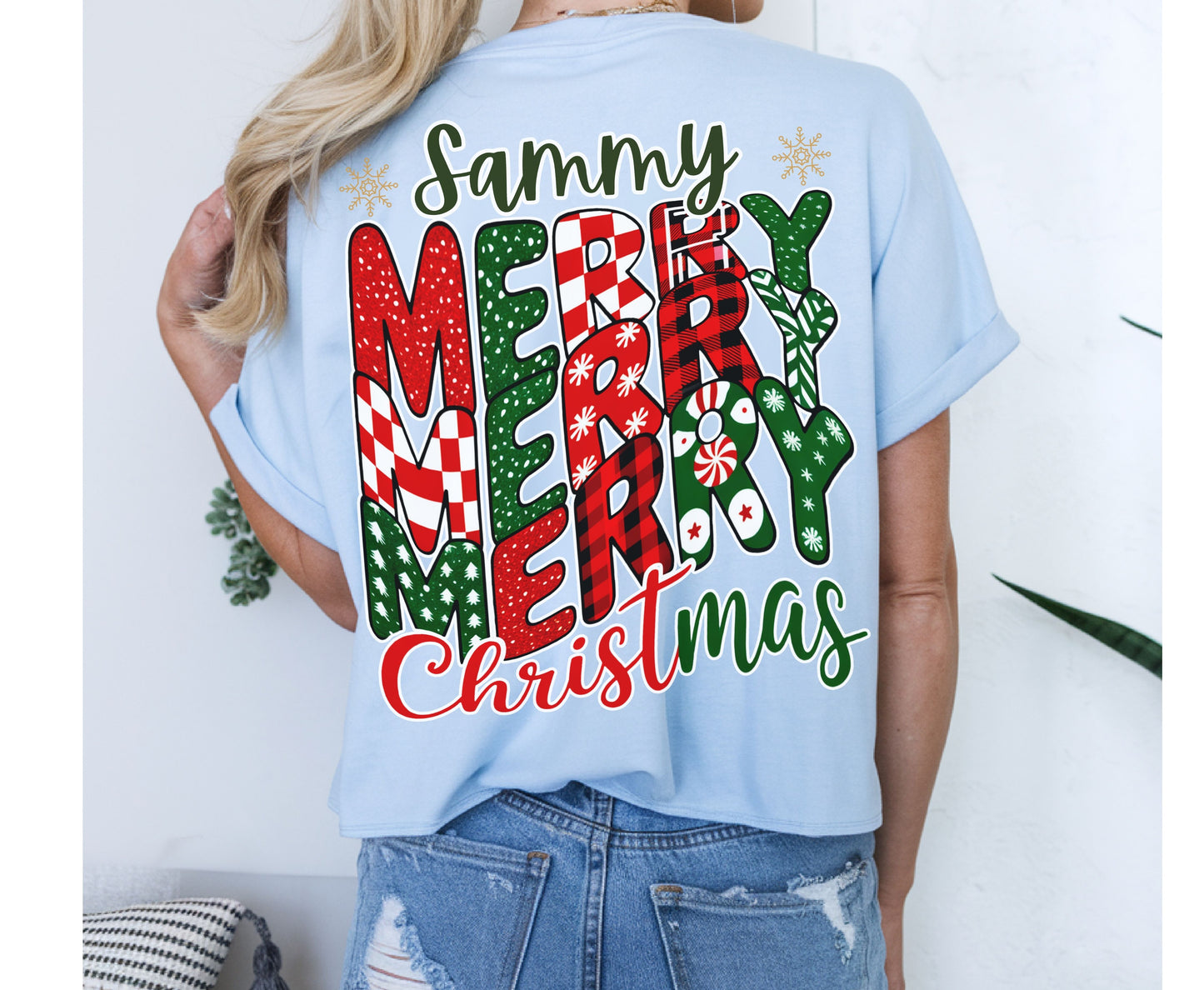 Personalized Merry Christmas Unisex Tee Sweatshirt Options - VSCO Back Print Design - Add Name