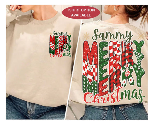 Personalized Merry Christmas Unisex Tee Sweatshirt Options - VSCO Back Print Design - Add Name