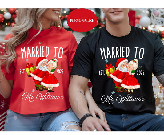 Personalized Couple Matching Christmas Tee Jumper - Mr and Mrs Christmas tops - Christmas Wedding Gifts