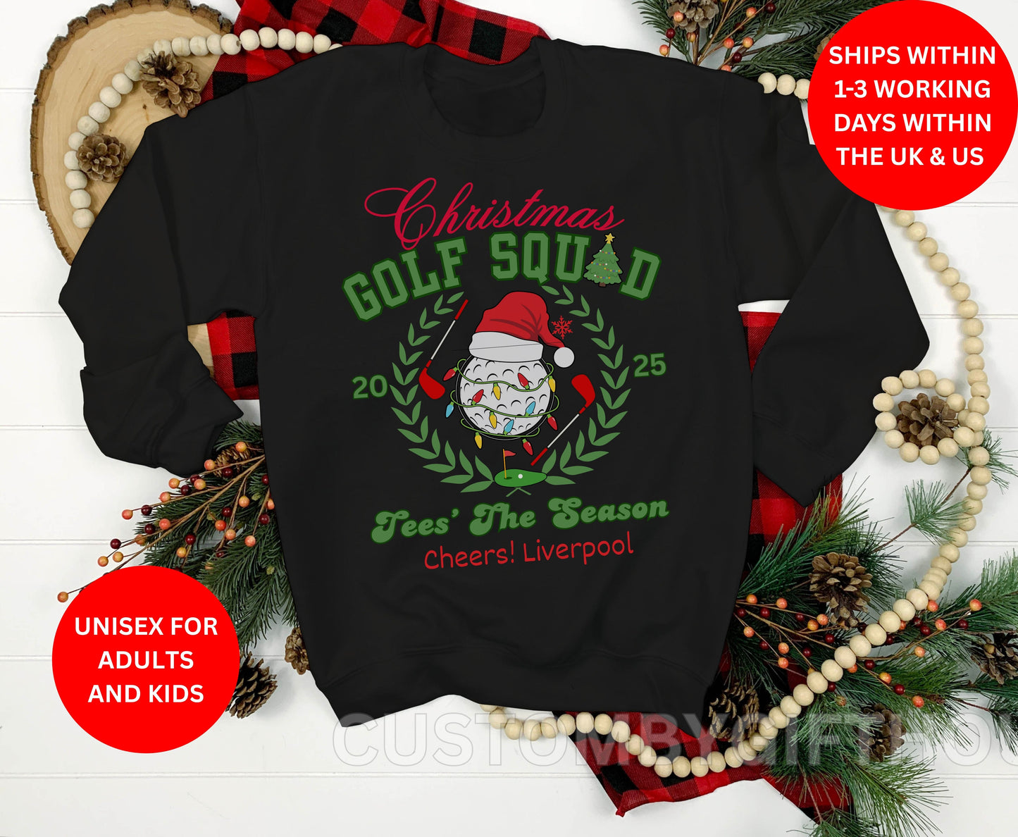 Personalized Christmas Golfing Crew Tee Sweatshirt - Unisex Custom Xmas Golf Jumpers