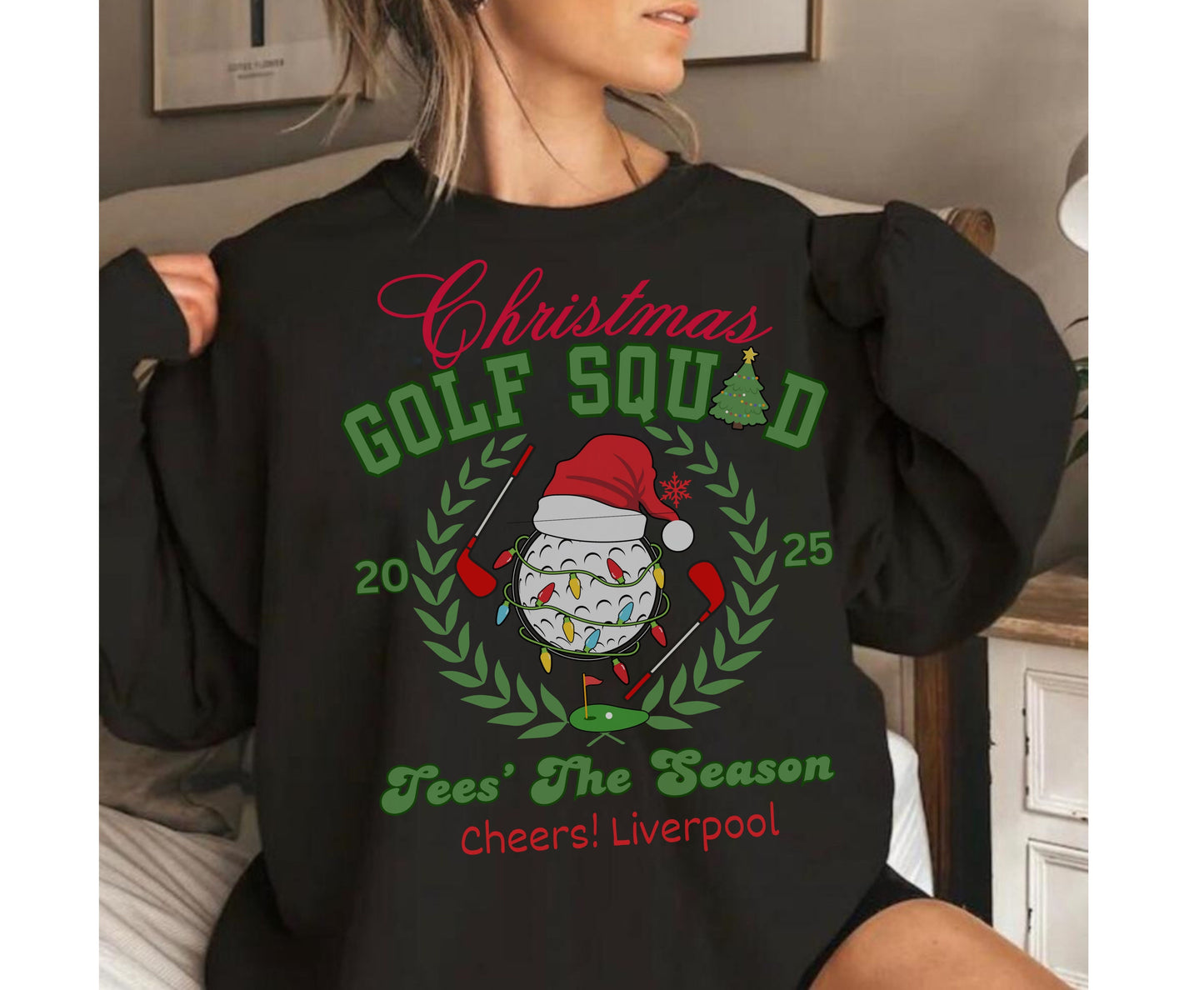 Personalized Christmas Golfing Crew Tee Sweatshirt - Unisex Custom Xmas Golf Jumpers