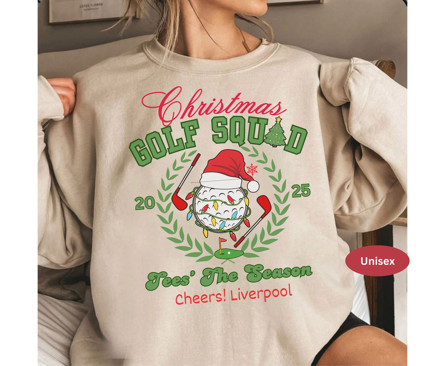 Personalized Christmas Golfing Crew Tee Sweatshirt - Unisex Custom Xmas Golf Jumpers