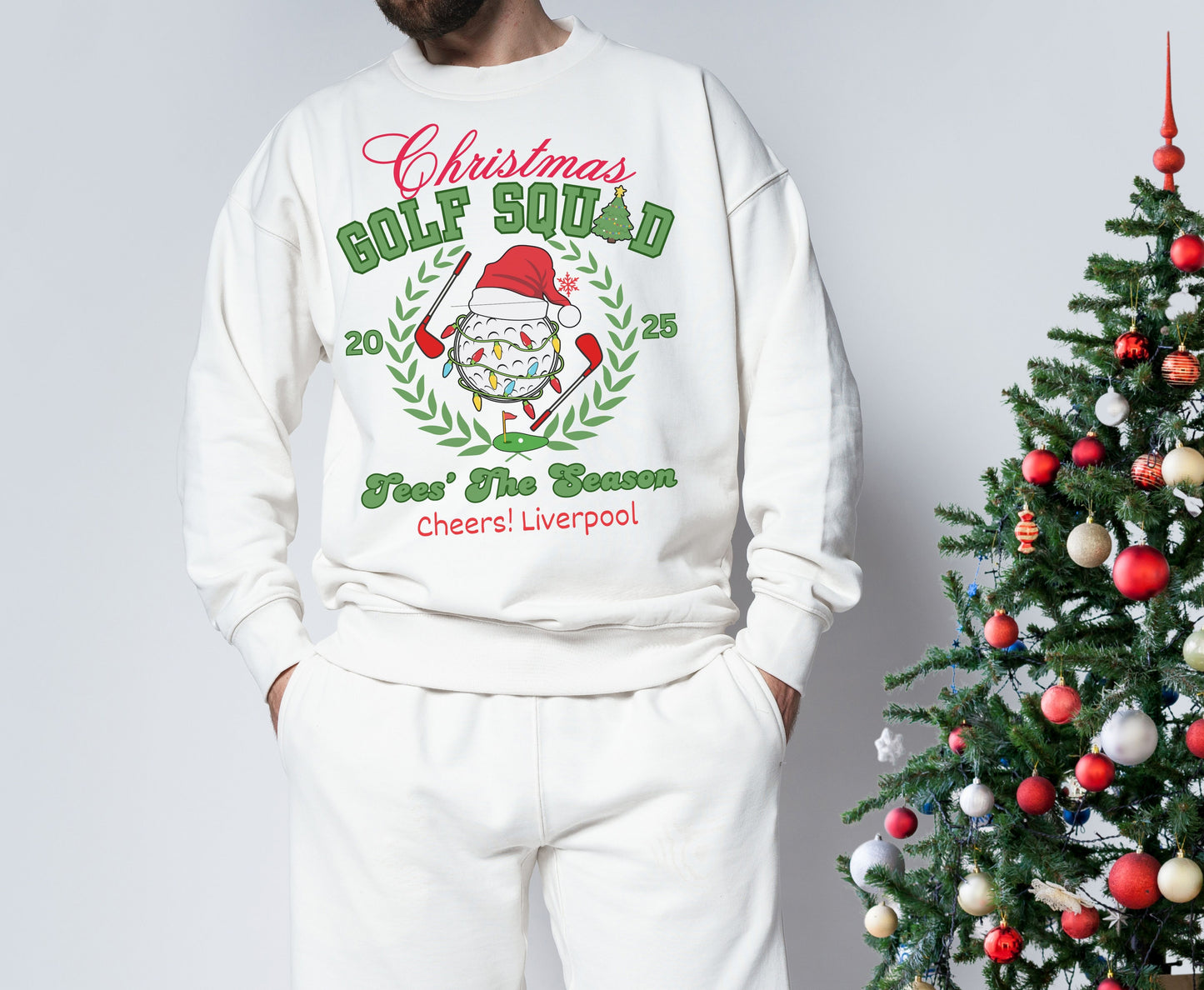 Personalized Christmas Golfing Crew Tee Sweatshirt - Unisex Custom Xmas Golf Jumpers