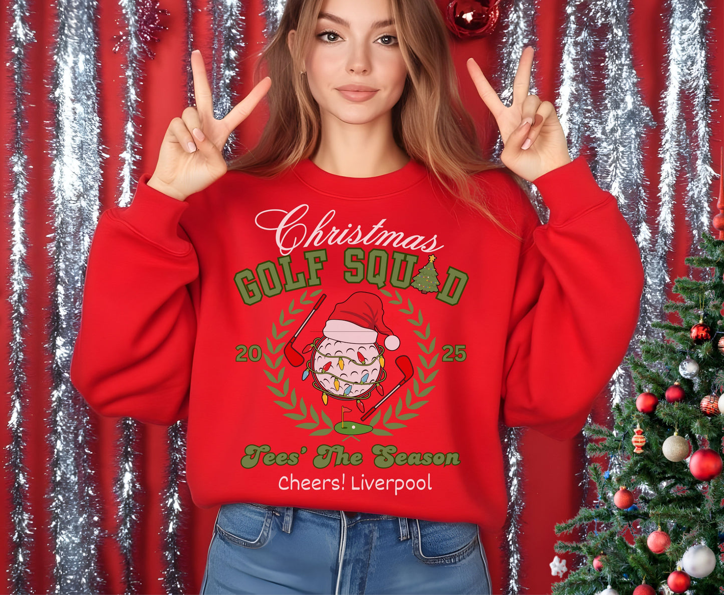 Personalized Christmas Golfing Crew Tee Sweatshirt - Unisex Custom Xmas Golf Jumpers