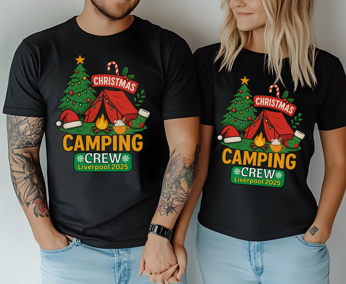 Personalized Christmas Camping Crew Tee Sweatshirt - Unisex Custom Xmas Camp Jumpers