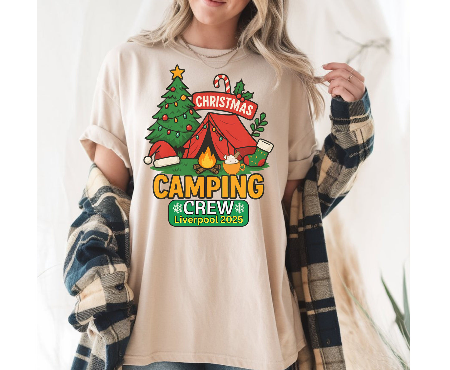 Personalized Christmas Camping Crew Tee Sweatshirt - Unisex Custom Xmas Camp Jumpers