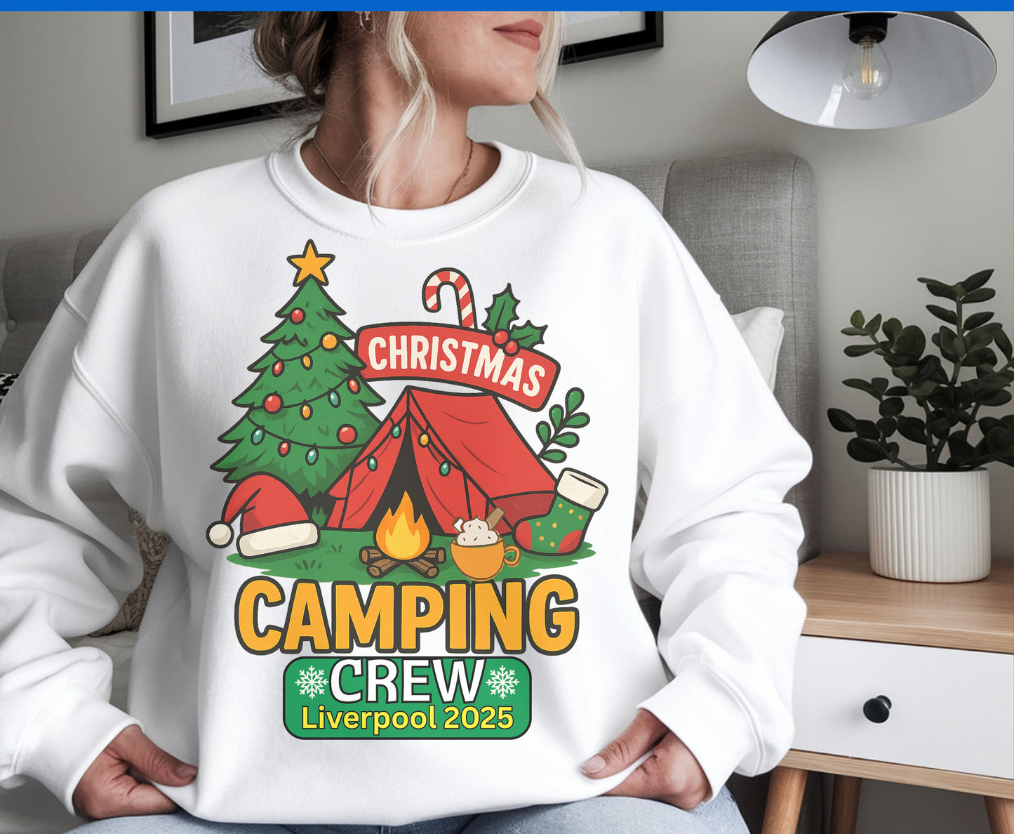 Personalized Christmas Camping Crew Tee Sweatshirt - Unisex Custom Xmas Camp Jumpers