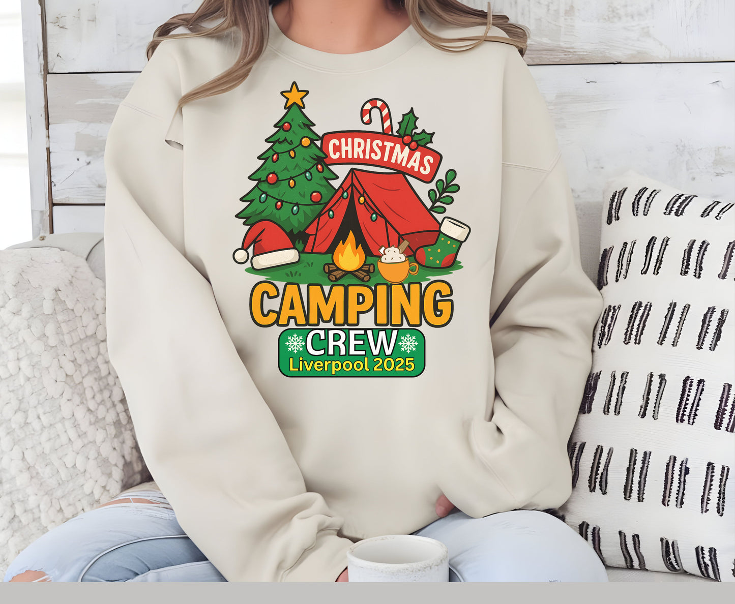 Personalized Christmas Camping Crew Tee Sweatshirt - Unisex Custom Xmas Camp Jumpers