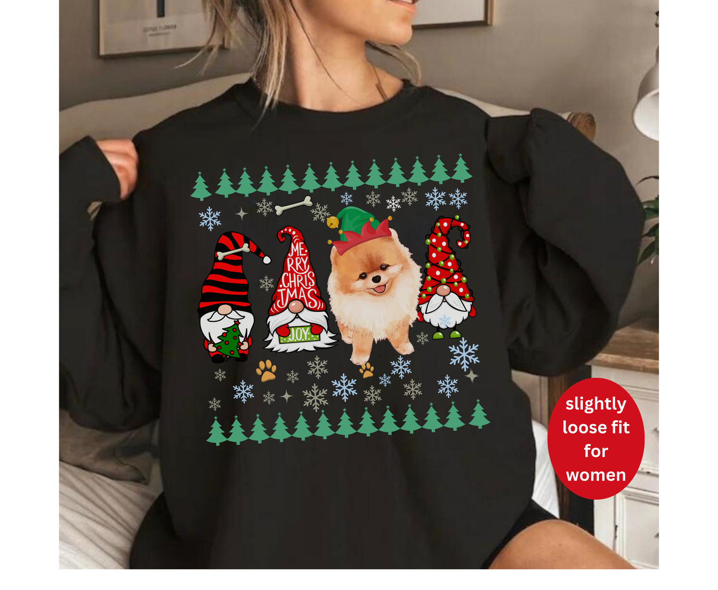 Festive Pomeranian Dog Christmas T Shirt Cute Holiday Dog Lover Tee Sweatshirt Hoodie Xmas Gift for Dog Owner Pomeranian Dog Mom Owner Top