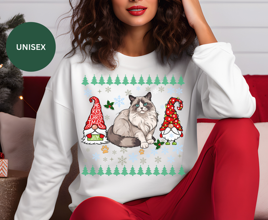 Festive Ragdoll Cat Christmas Shirt Cute Holiday Cat Lover Tee Sweatshirt Xmas Gift for Women Men Ragdoll Cat Owner Ragdoll Cat Owner Top