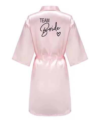 Wedding Party Team Bride Robe in White, Pink and Gold