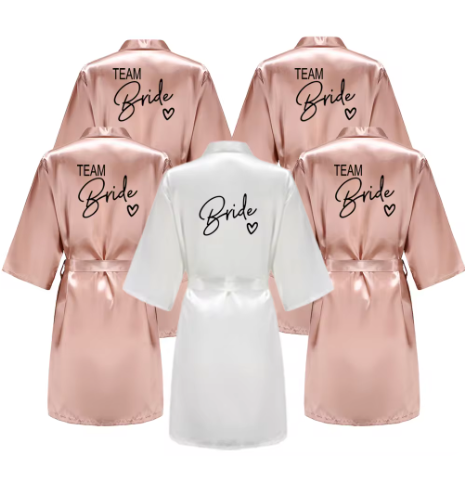 Wedding Party Team Bride Robe in White, Pink and Gold