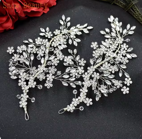 2pcs Cute Bridal Headband Rhinestone Crystal