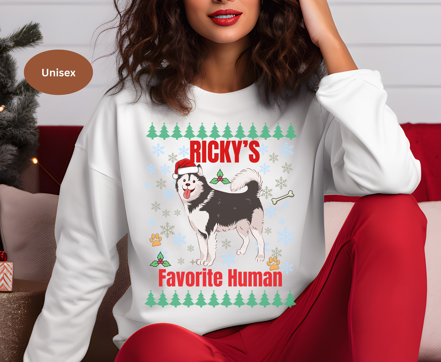 Custom Siberian Husky Dog Christmas Jumper | Personalized Name Holiday Tee Gifts for Dog Lovers | Cute Winter Husky Dog Shirt for Men Women