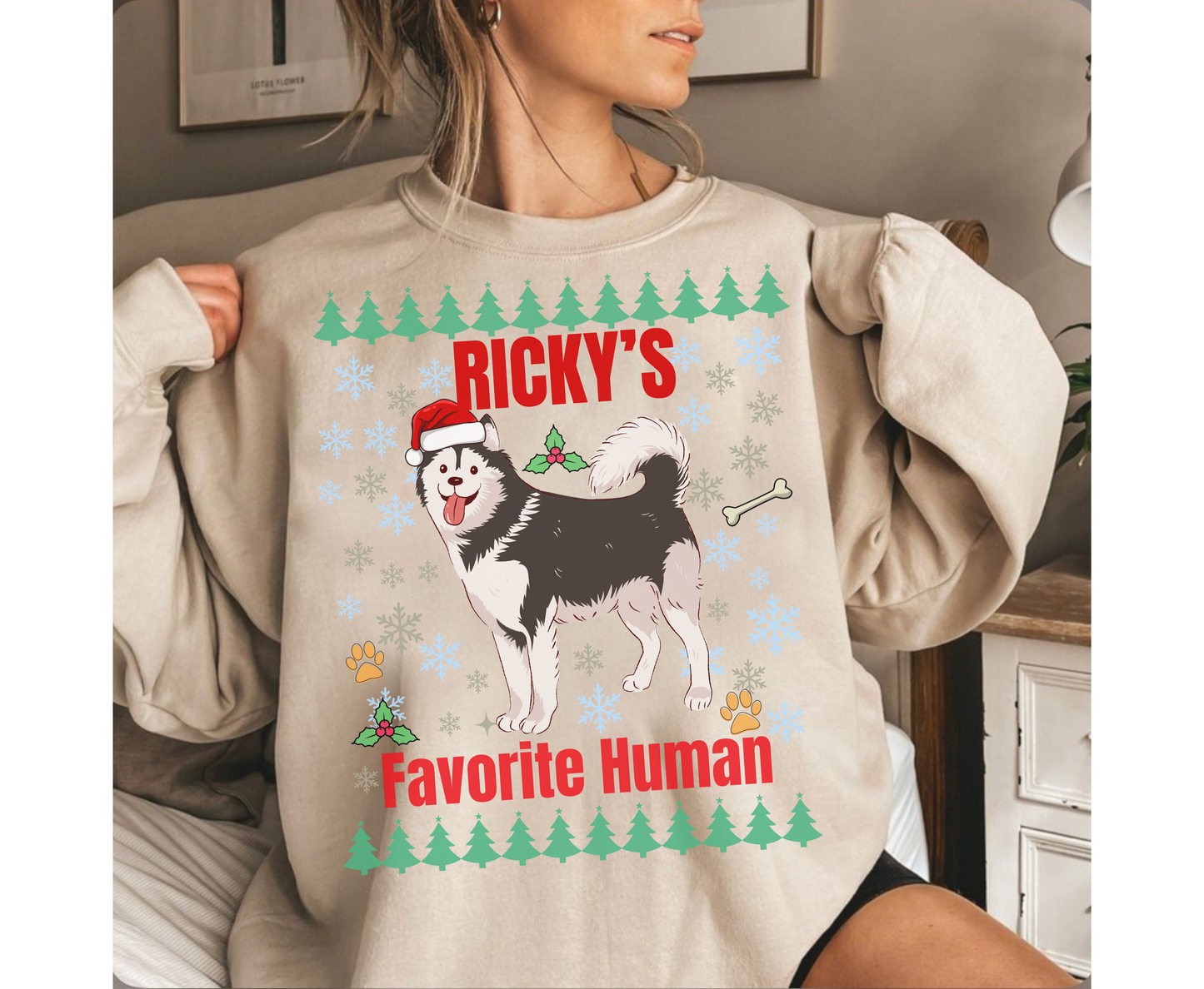 Custom Siberian Husky Dog Christmas Jumper | Personalized Name Holiday Tee Gifts for Dog Lovers | Cute Winter Husky Dog Shirt for Men Women