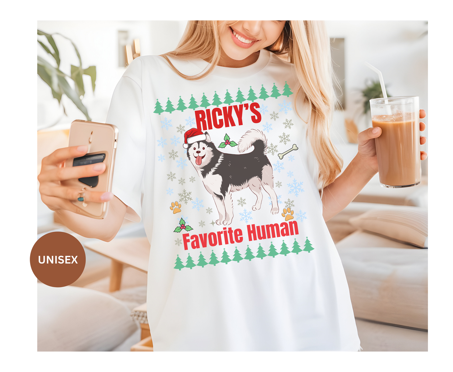 Custom Siberian Husky Dog Christmas Jumper | Personalized Name Holiday Tee Gifts for Dog Lovers | Cute Winter Husky Dog Shirt for Men Women