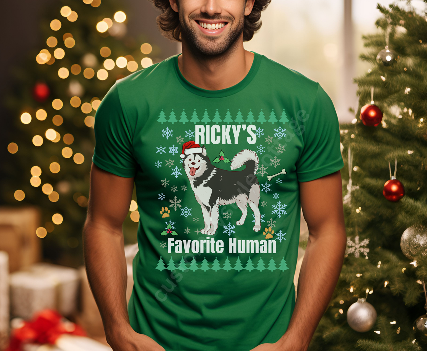 Custom Siberian Husky Dog Christmas Jumper | Personalized Name Holiday Tee Gifts for Dog Lovers | Cute Winter Husky Dog Shirt for Men Women