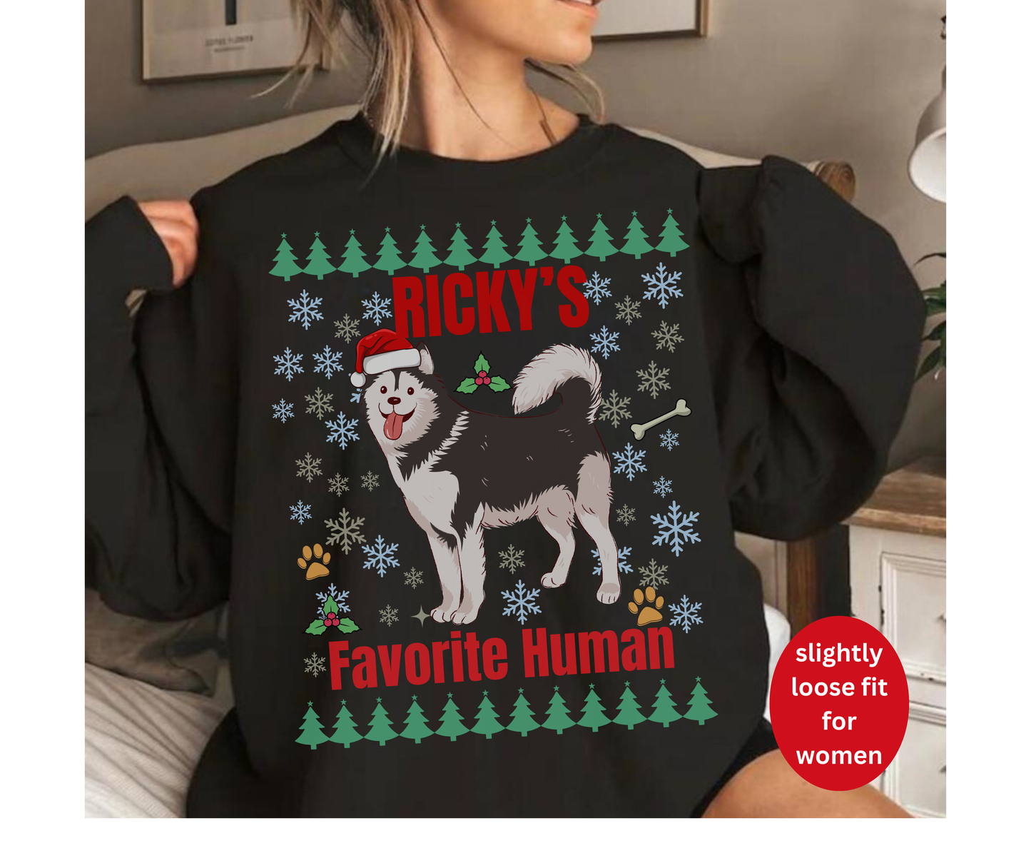 Custom Siberian Husky Dog Christmas Jumper | Personalized Name Holiday Tee Gifts for Dog Lovers | Cute Winter Husky Dog Shirt for Men Women