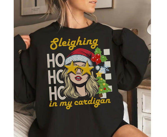 Sleighing in My Cardigan Unisex Christmas Tee Sweatshirt