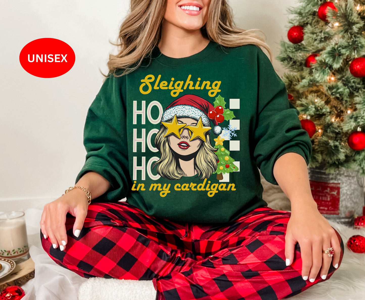Sleighing in My Cardigan Unisex Christmas Tee Sweatshirt