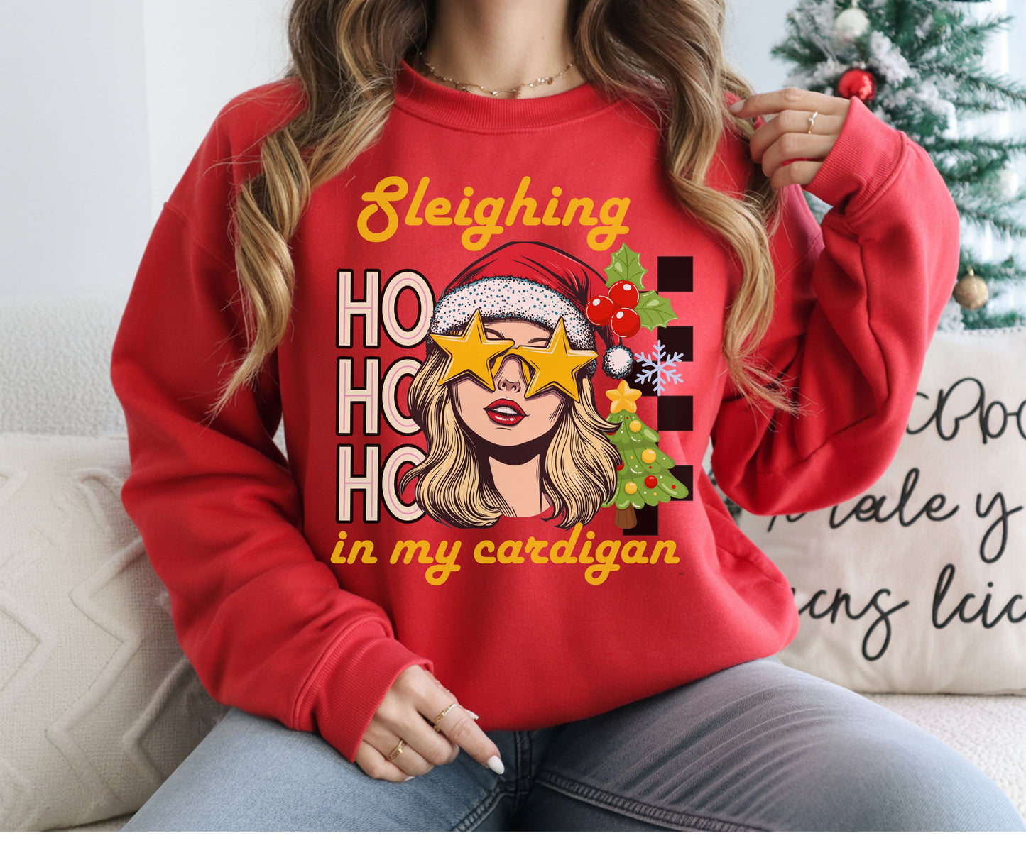 Sleighing in My Cardigan Unisex Christmas Tee Sweatshirt
