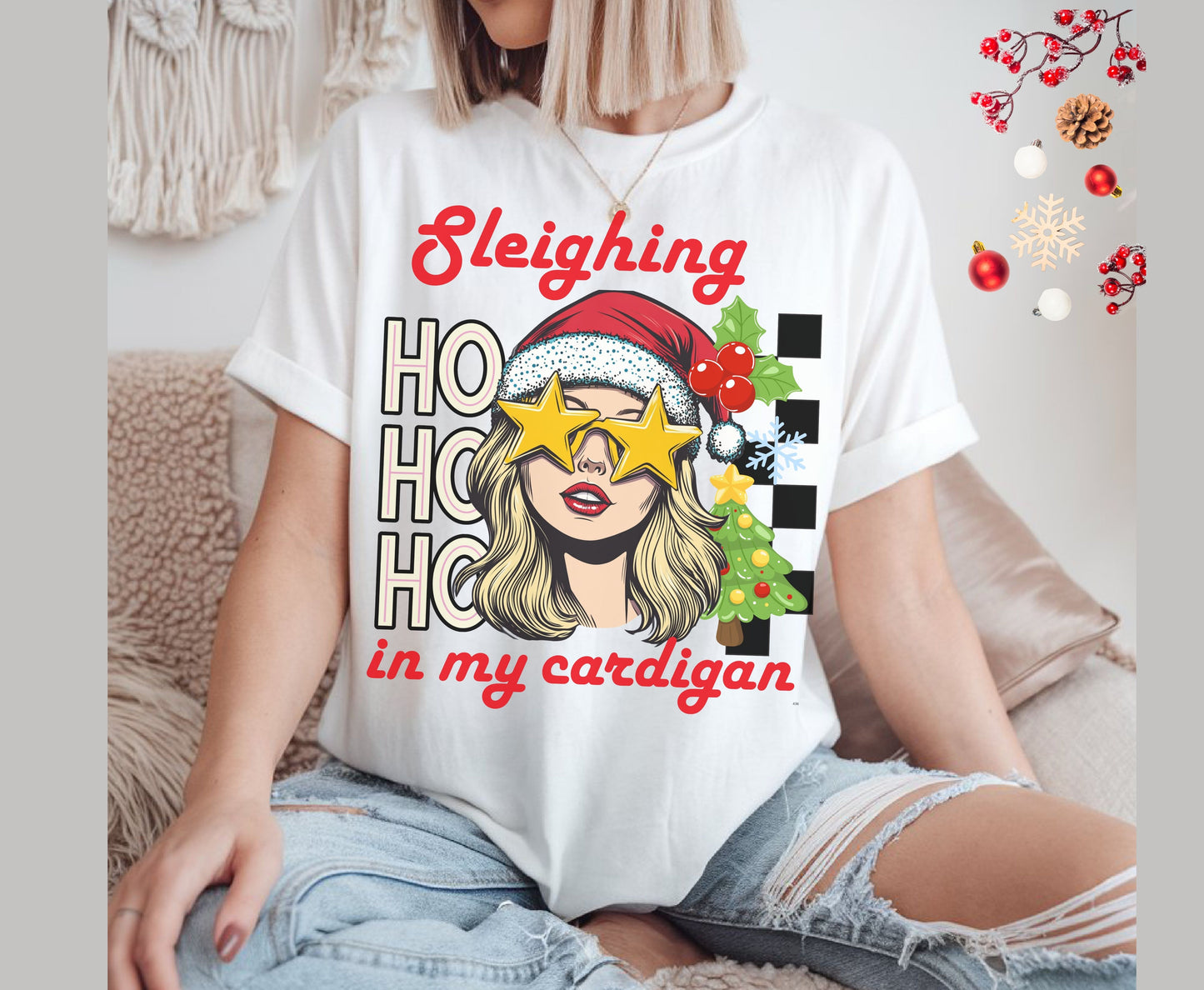 Sleighing in My Cardigan Unisex Christmas Tee Sweatshirt